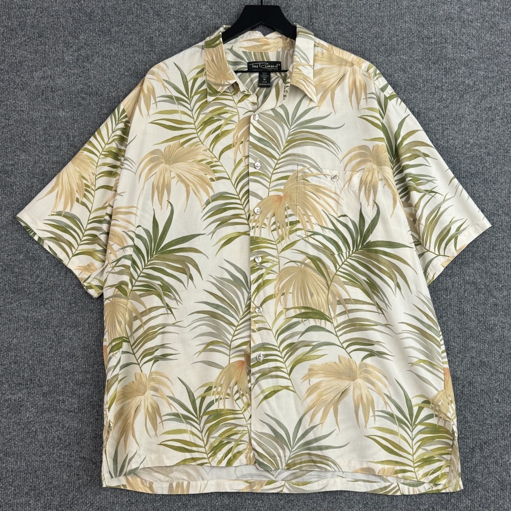 Tori Richard Button Up Shirt Mens XL Green Hawaiian Trees USA Beach Short Sleeve
